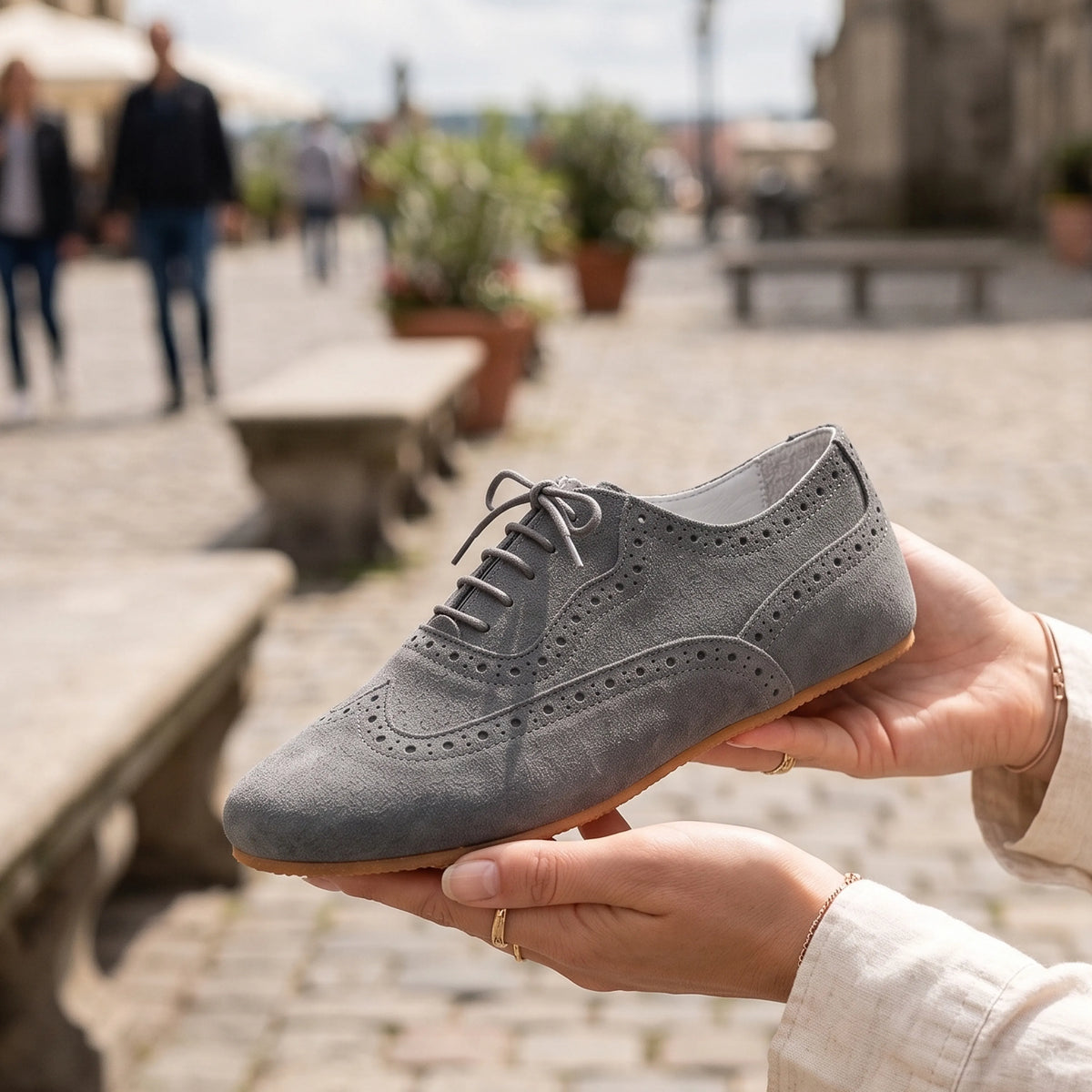Suede Barefoot Moccasin Shoes – Rubber Sole – Gray