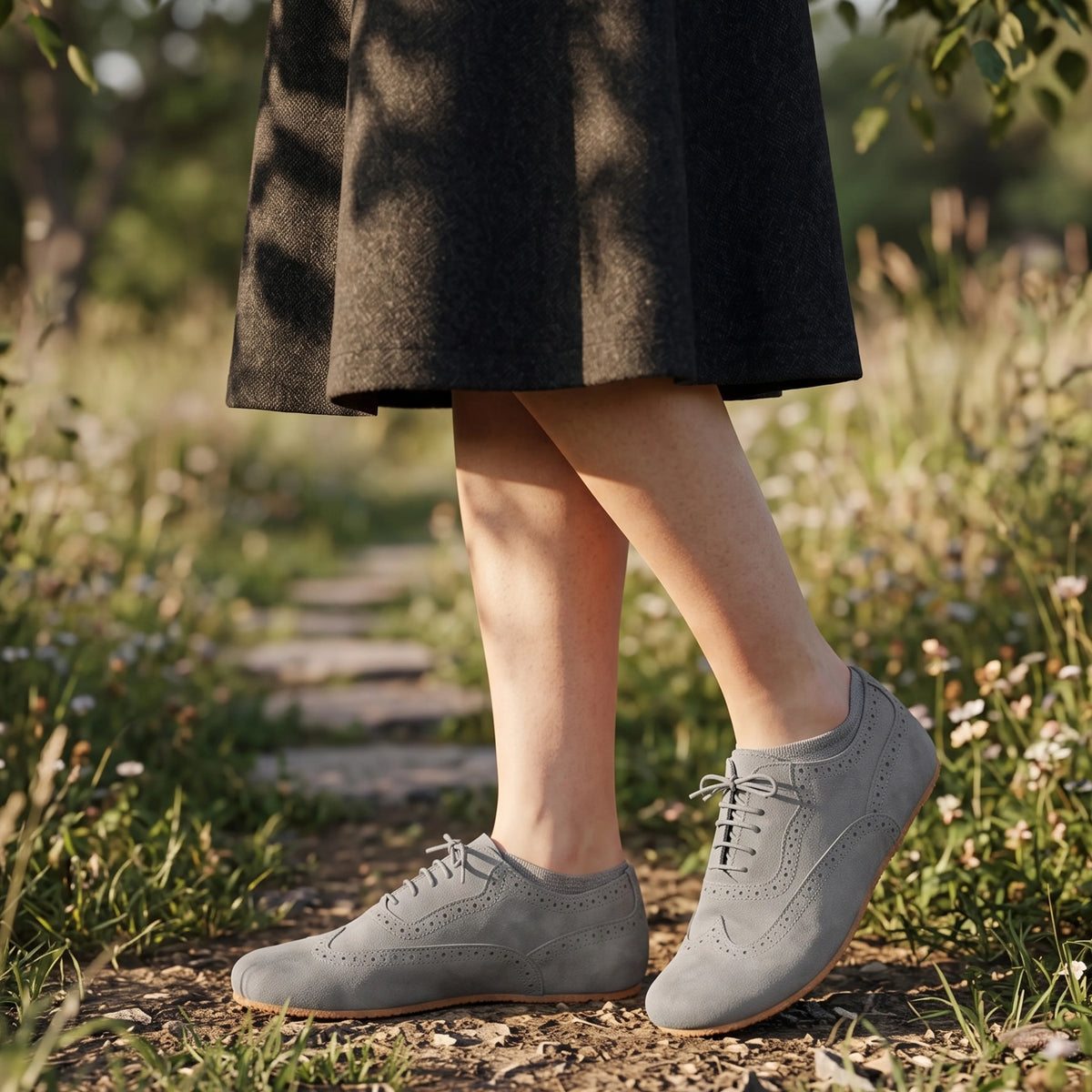 Nubuck Barefoot Moccasin Shoes – Rubber Sole – Gray