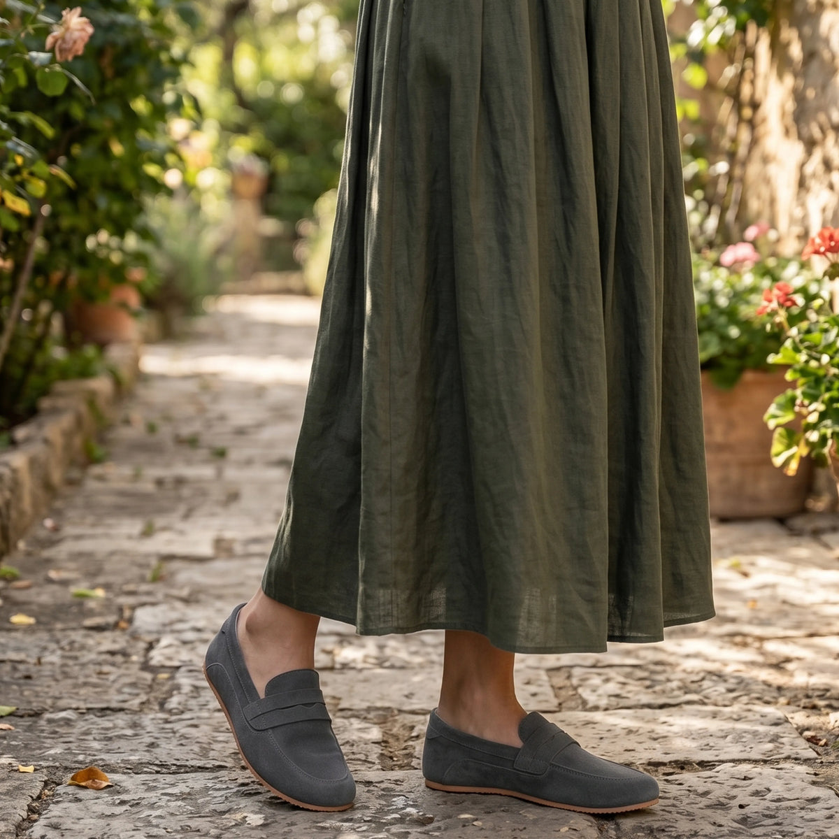 Suede Barefoot Penny Loafer Shoes – Rubber Sole – Gray