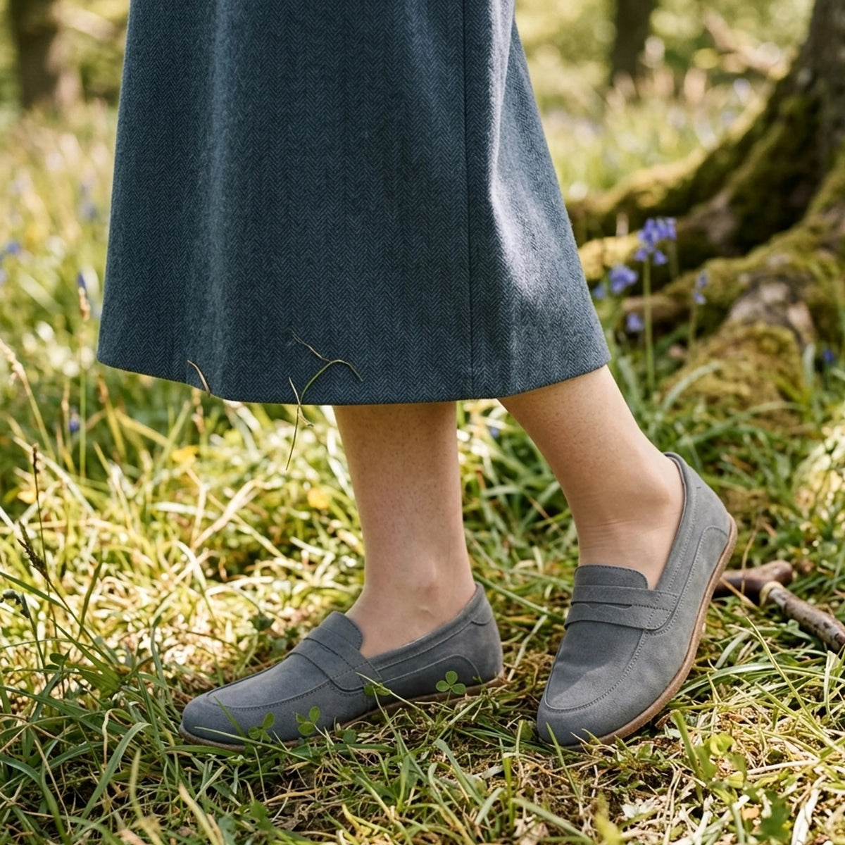 Suede Barefoot Penny Loafer Shoes – Classic Sole — Leather Sole – Gray