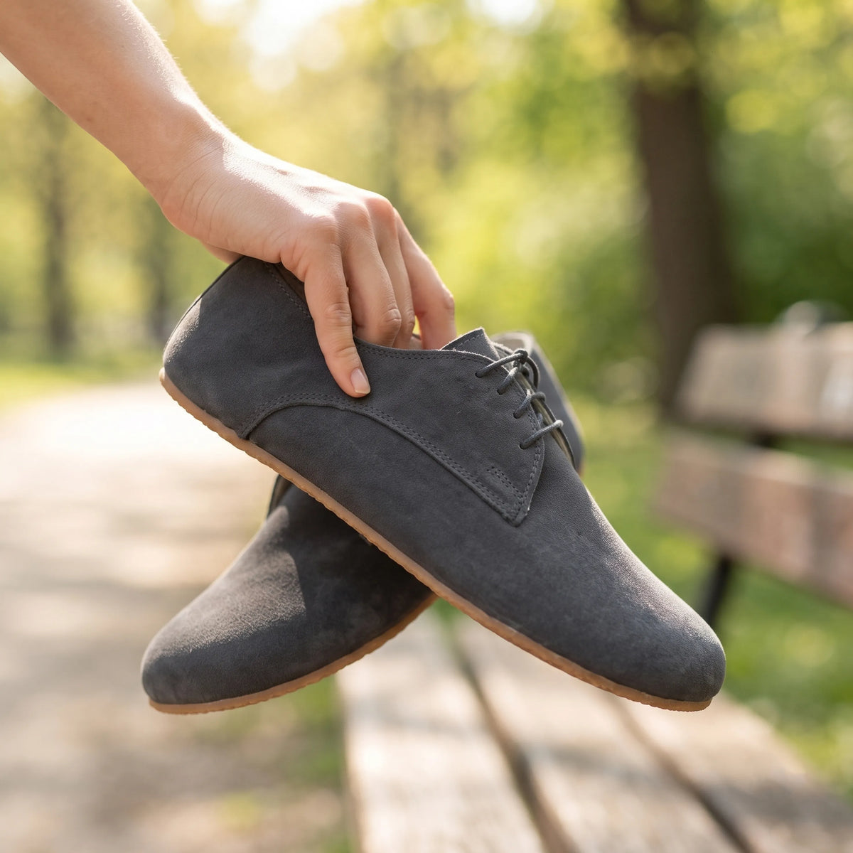 Suede Barefoot Oxford Shoes – Rubber Sole – Gray
