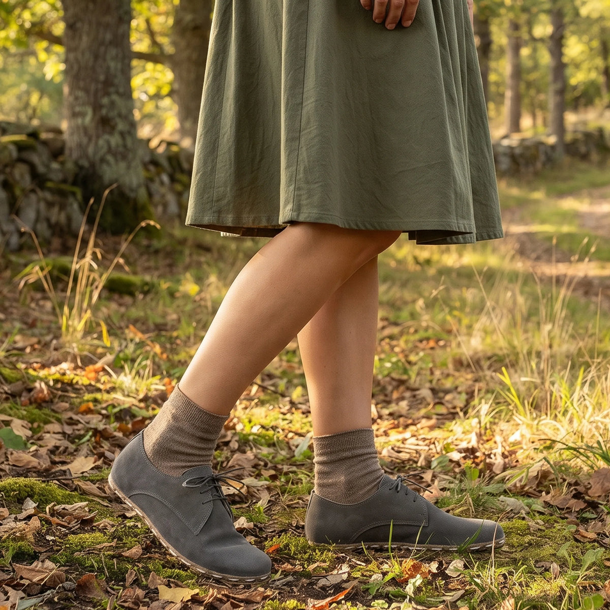 Suede Barefoot Oxford Shoes — Leather Sole – Gray