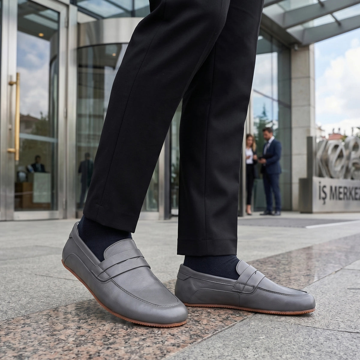 Smooth Barefoot Penny Loafer Shoes – Rubber Sole – Gray
