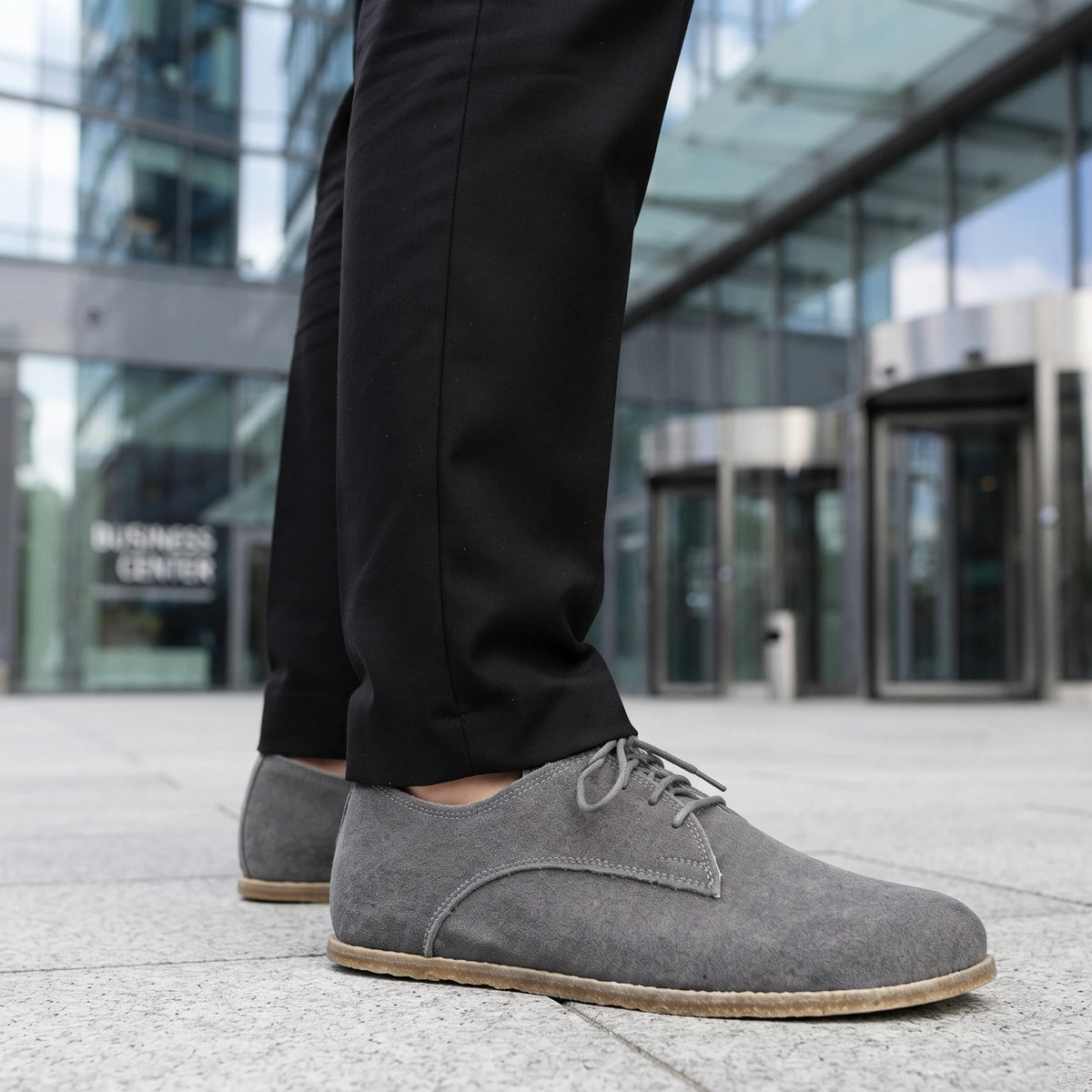 Suede Barefoot Oxford Shoes – Classic Sole — Leather Sole – Gray