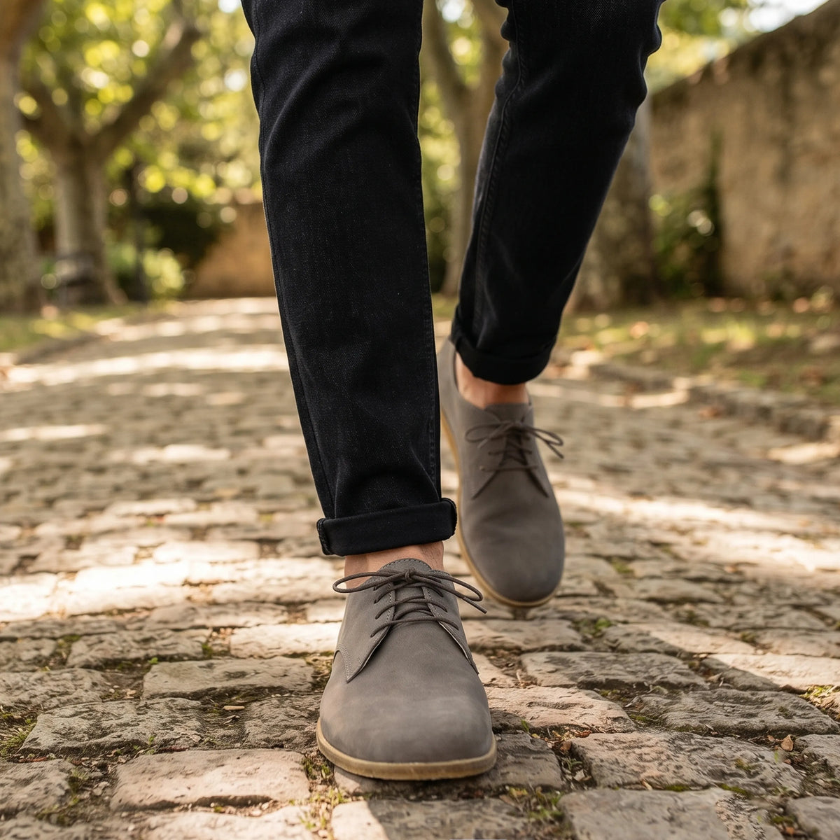 Nubuck Barefoot Oxford Shoes – Classic Sole — Leather Sole – Gray