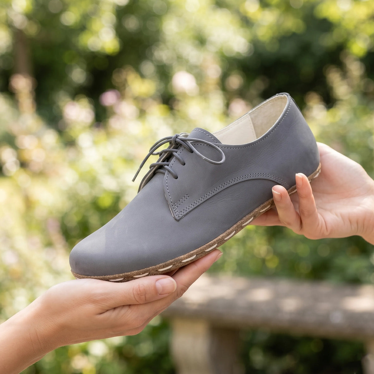 Smooth Barefoot Oxford Shoes — Leather Sole – Gray