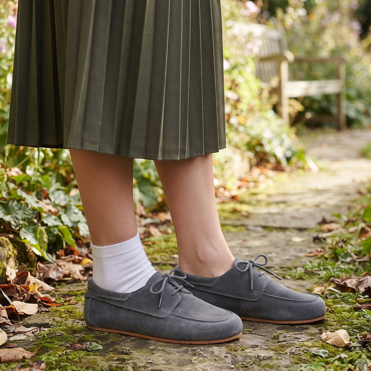 Suede Barefoot Laces Penny Loafer Shoes – Rubber Sole – Gray