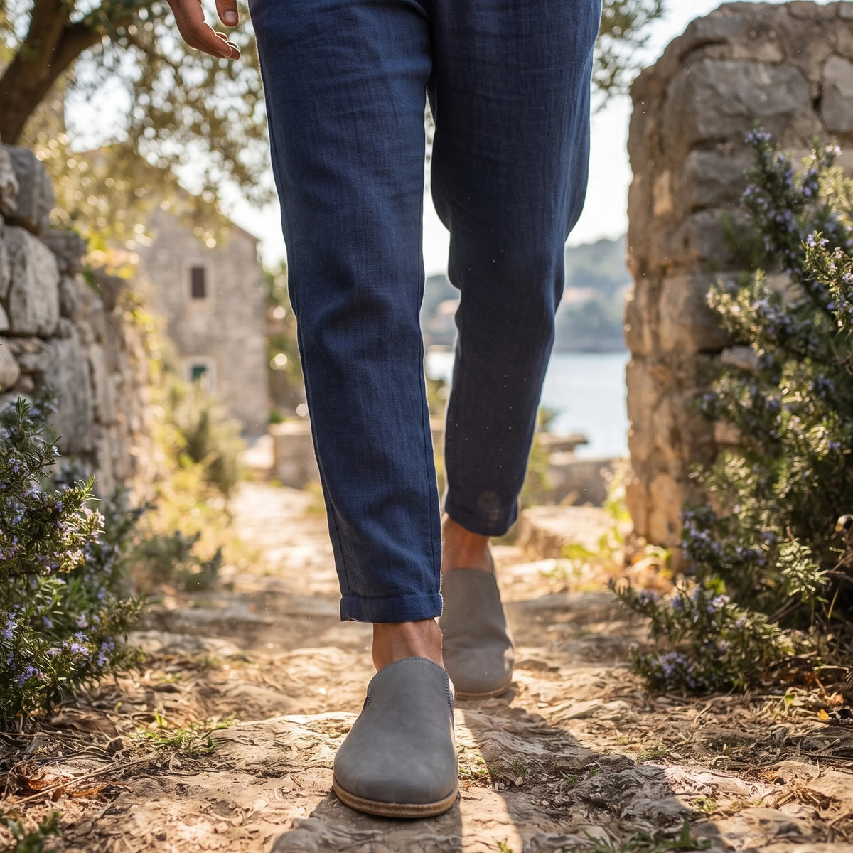 Nubuck Barefoot Slip-On Shoes – Classic Sole — Leather Sole – Gray