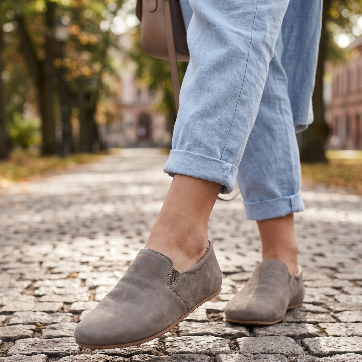 Nubuck Barefoot Slip-On Shoes – Rubber Sole – Gray