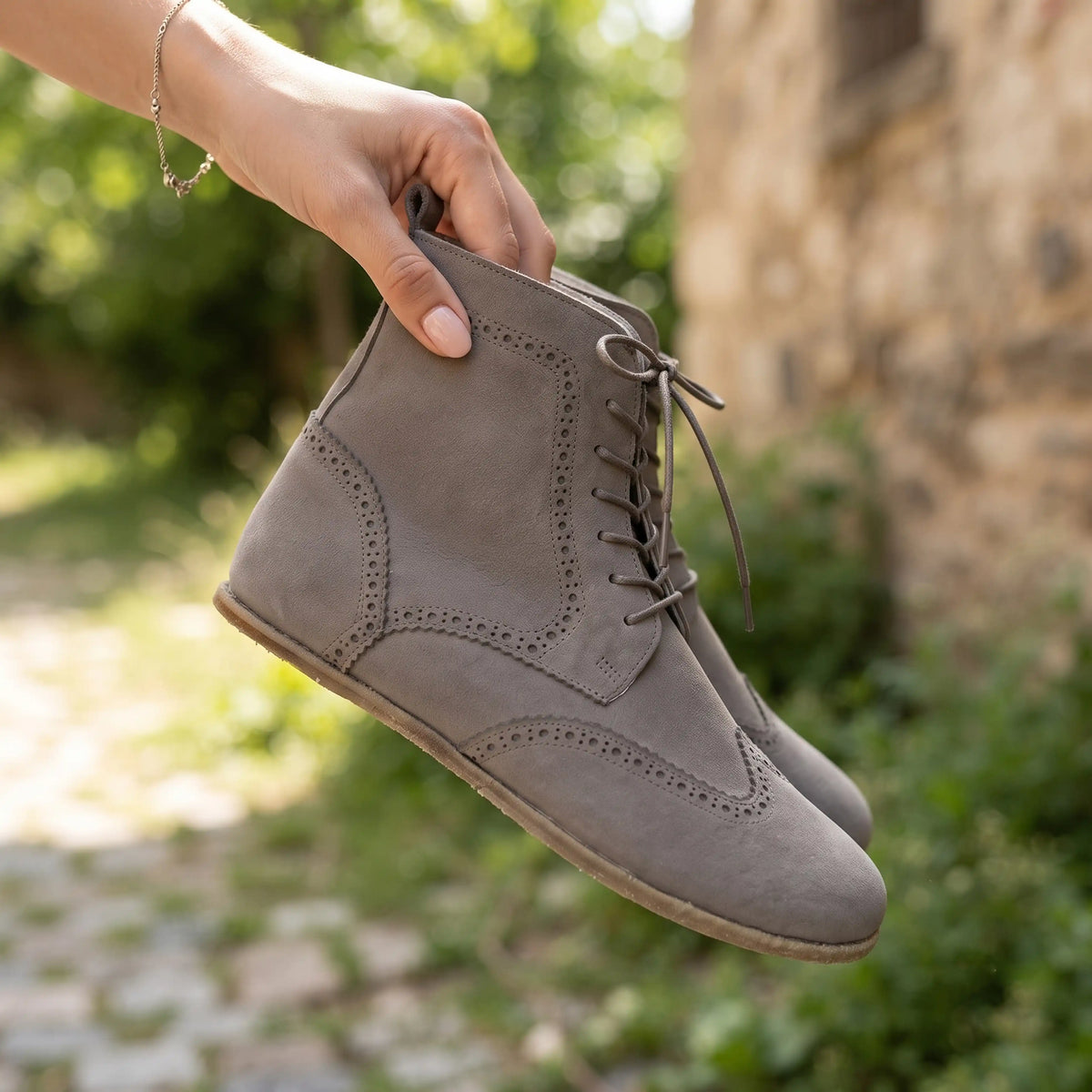 Nubuck Barefoot Moccasin Boots Shoes – Classic Sole — Leather Sole – Gray