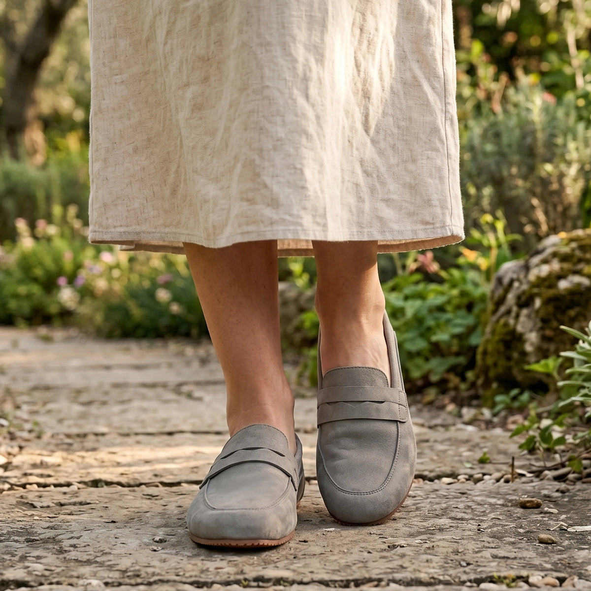 Nubuck Barefoot Penny Loafer Shoes – Rubber Sole – Gray
