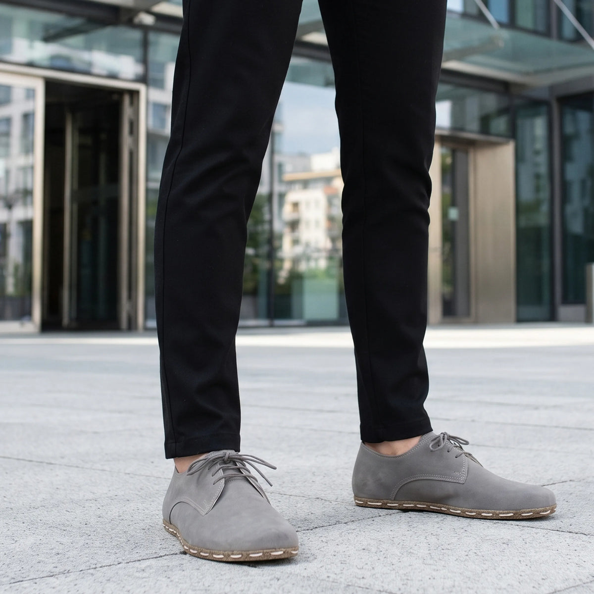 Nubuck Barefoot Oxford Shoes — Leather Sole – Gray
