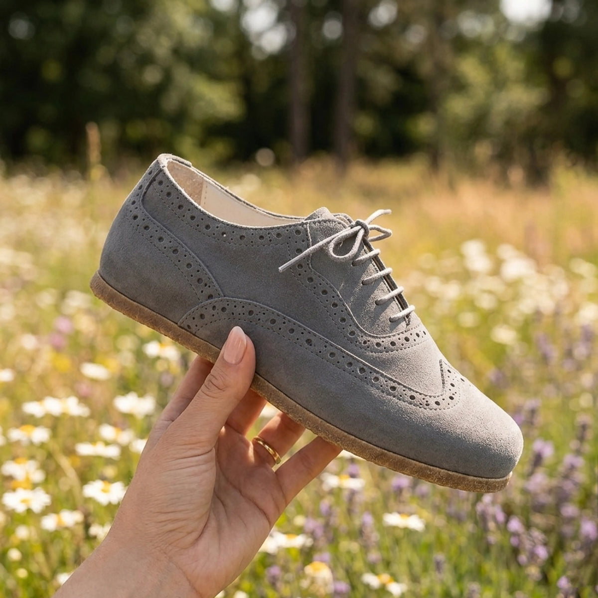 Suede Barefoot Moccasin Shoes – Classic Sole — Leather Sole – Gray