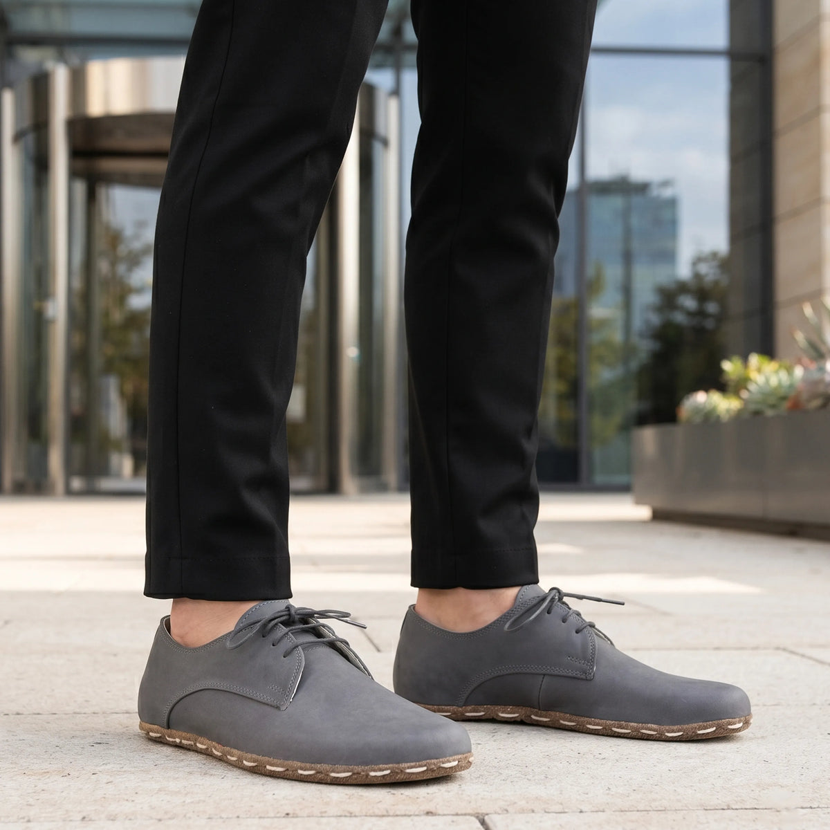 Smooth Barefoot Oxford Shoes — Leather Sole – Gray