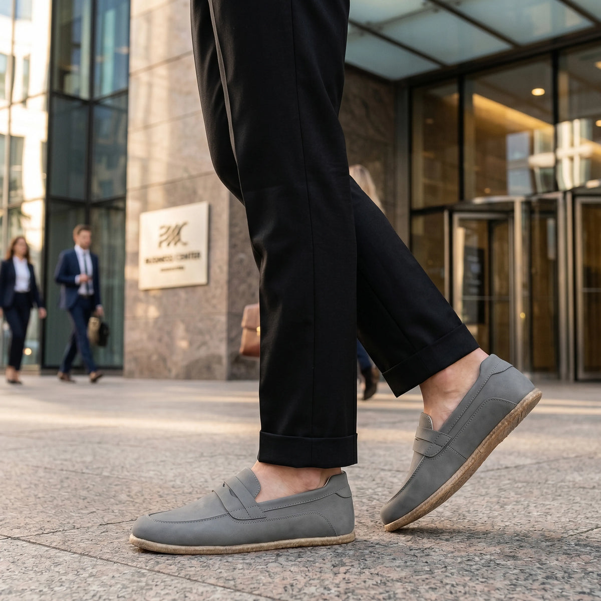 Smooth Barefoot Penny Loafer Shoes – Classic Sole — Leather Sole – Gray