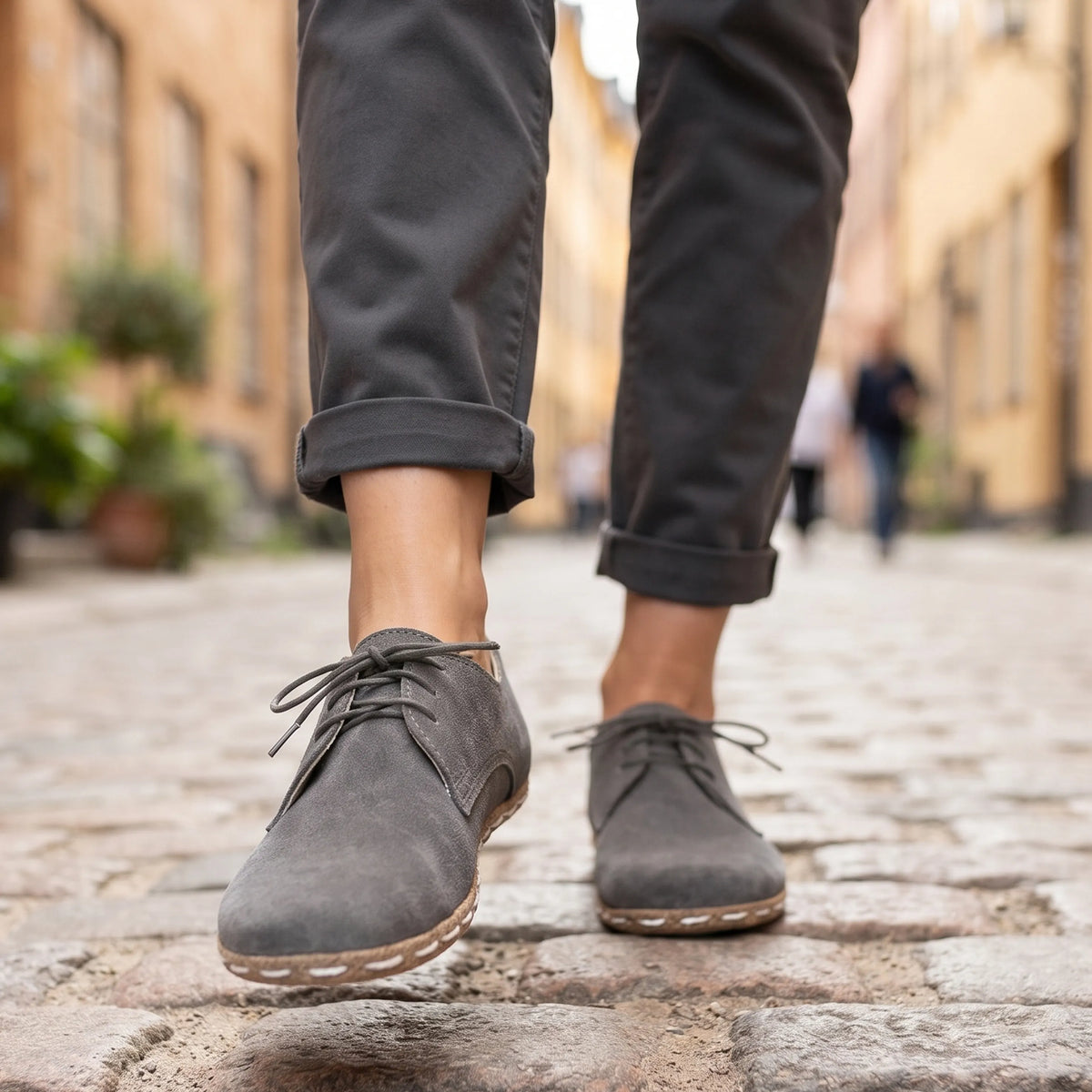 Suede Barefoot Oxford Shoes — Leather Sole – Gray