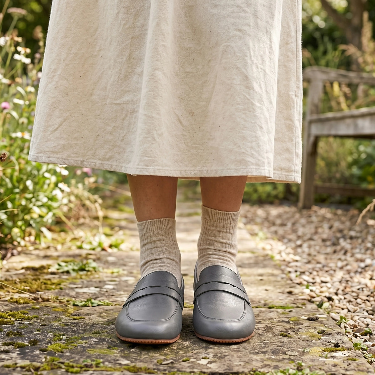 Smooth Barefoot Penny Loafer Shoes – Rubber Sole – Gray