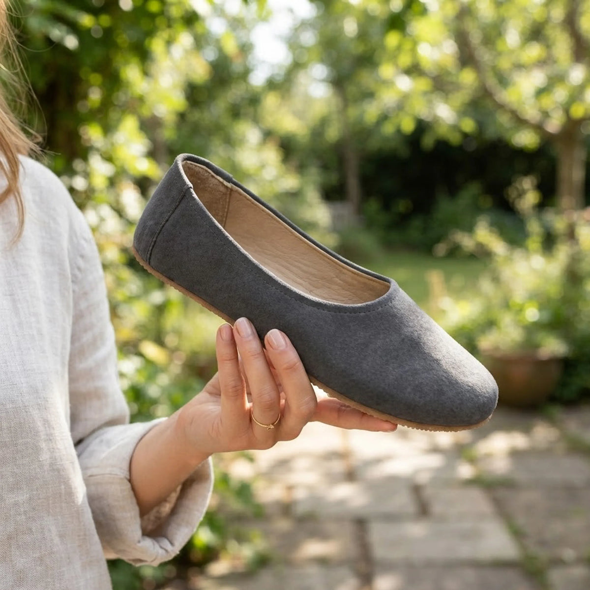 Suede Barefoot Ballet Shoes – Rubber Sole – Gray