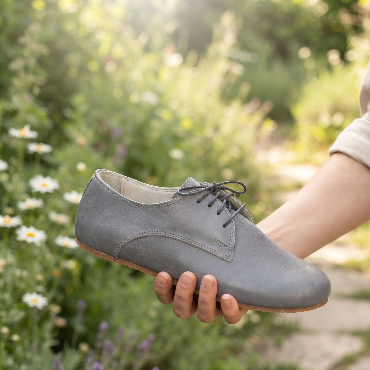 Smooth Barefoot Oxford Shoes – Rubber Sole – Gray