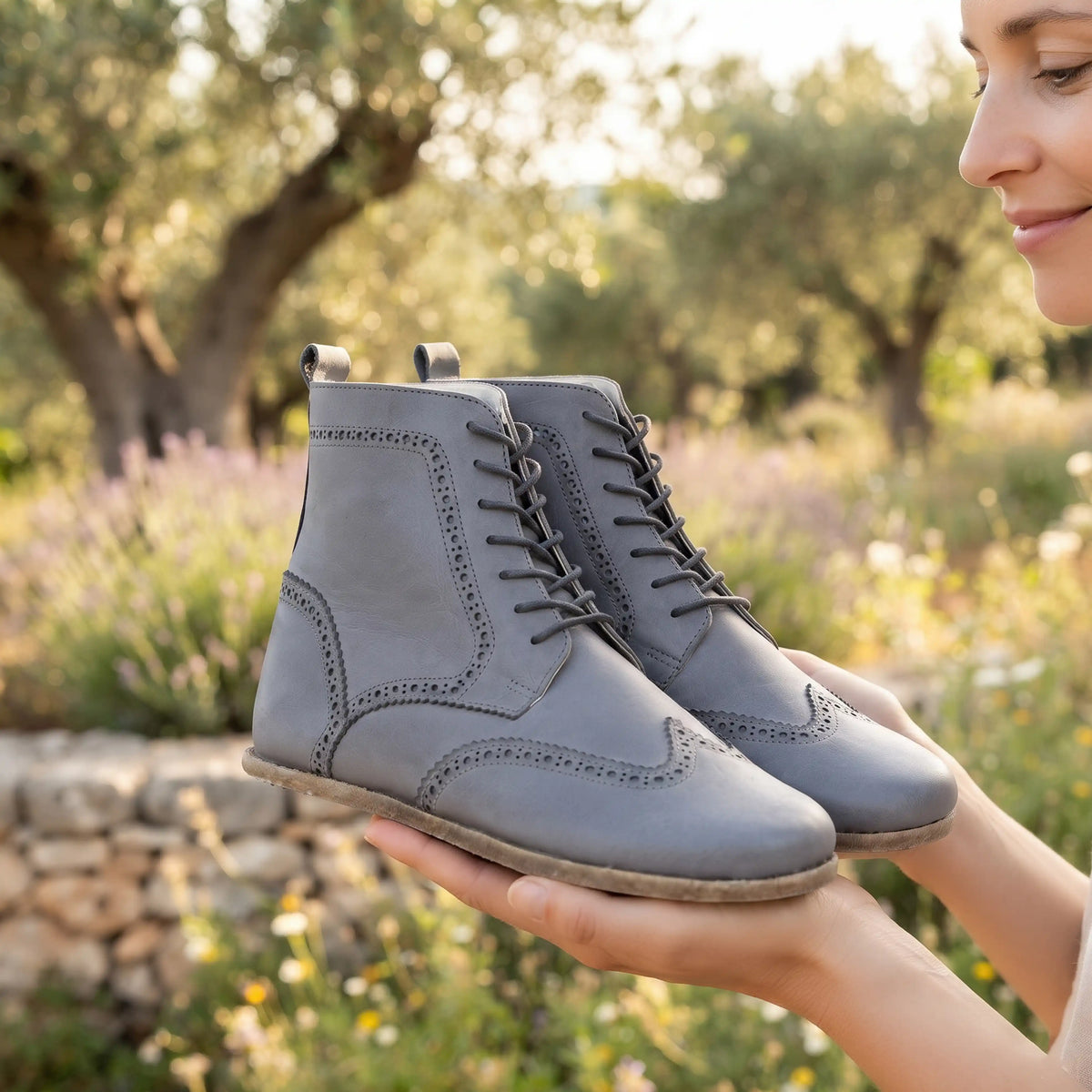 Smooth Barefoot Moccasin Boots Shoes – Classic Sole — Leather Sole – Gray