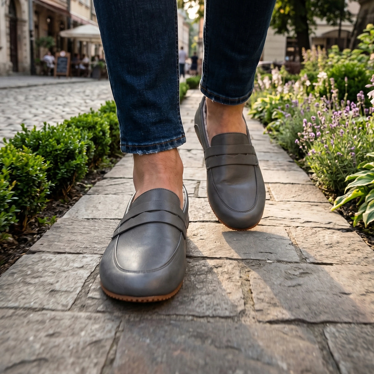 Smooth Barefoot Penny Loafer Shoes – Rubber Sole – Gray