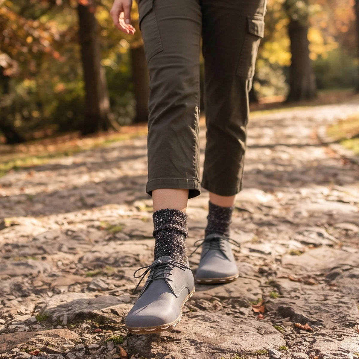 Smooth Barefoot Oxford Shoes — Leather Sole – Gray