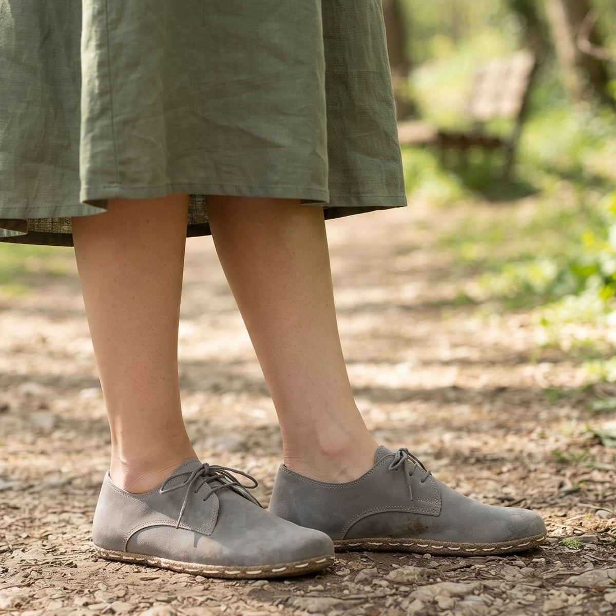 Nubuck Barefoot Oxford Shoes — Leather Sole – Gray