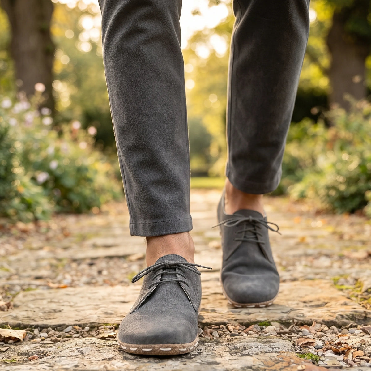 Suede Barefoot Oxford Shoes — Leather Sole – Gray
