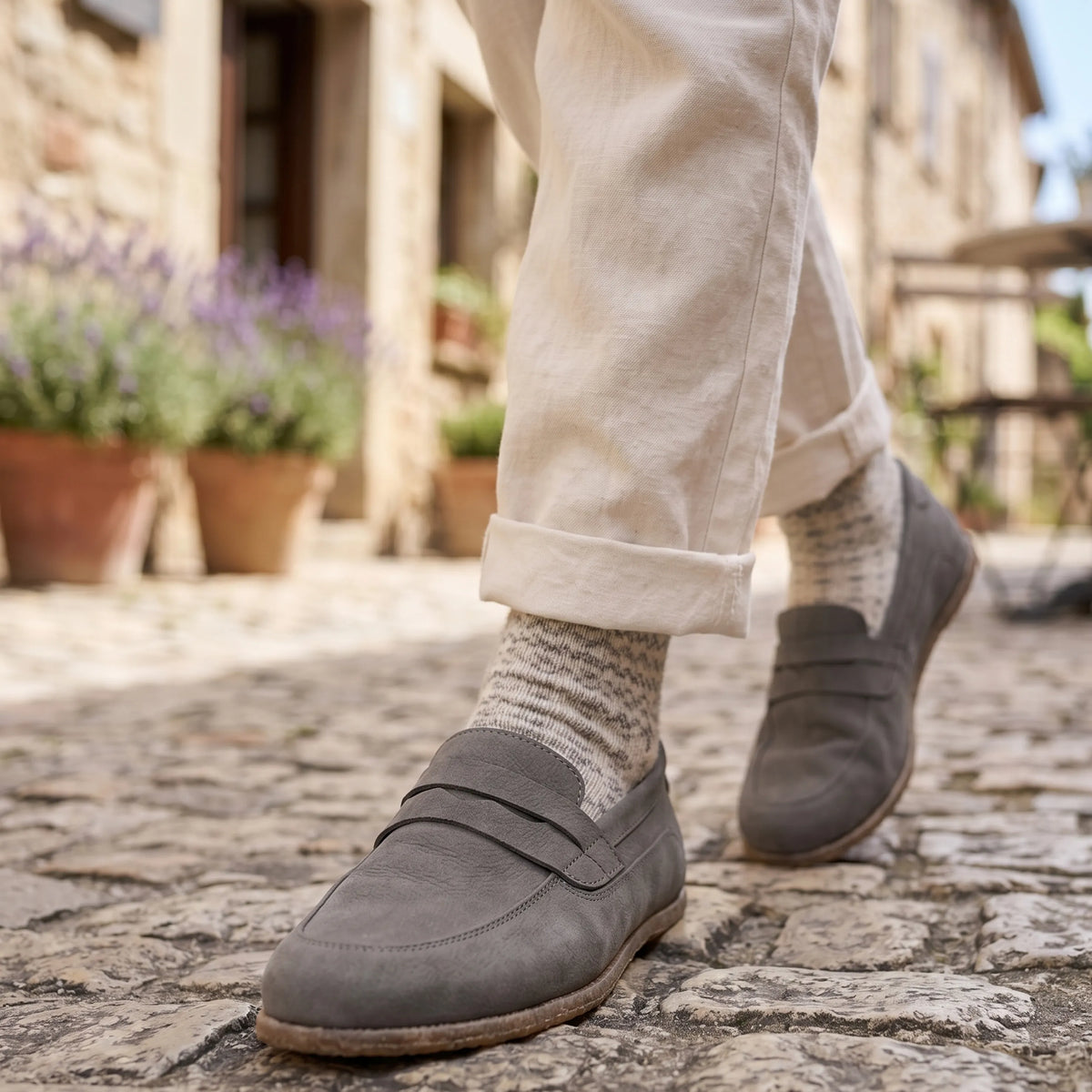 Nubuck Barefoot Penny Loafer Shoes – Classic Sole — Leather Sole – Gray