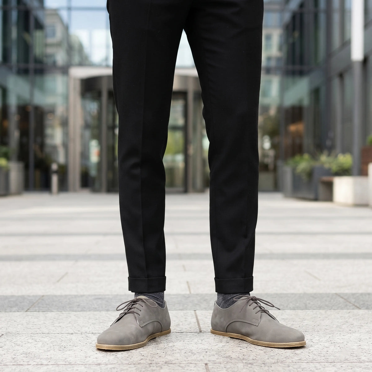 Nubuck Barefoot Oxford Shoes – Classic Sole — Leather Sole – Gray