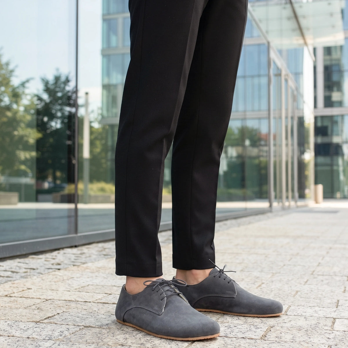 Suede Barefoot Oxford Shoes – Rubber Sole – Gray