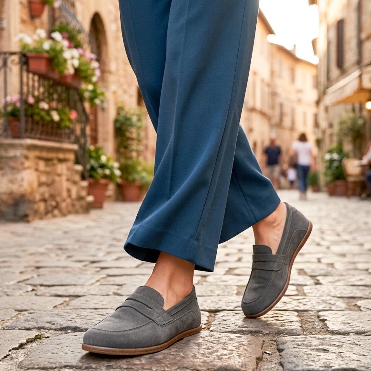 Suede Barefoot Penny Loafer Shoes – Classic Sole — Leather Sole – Gray