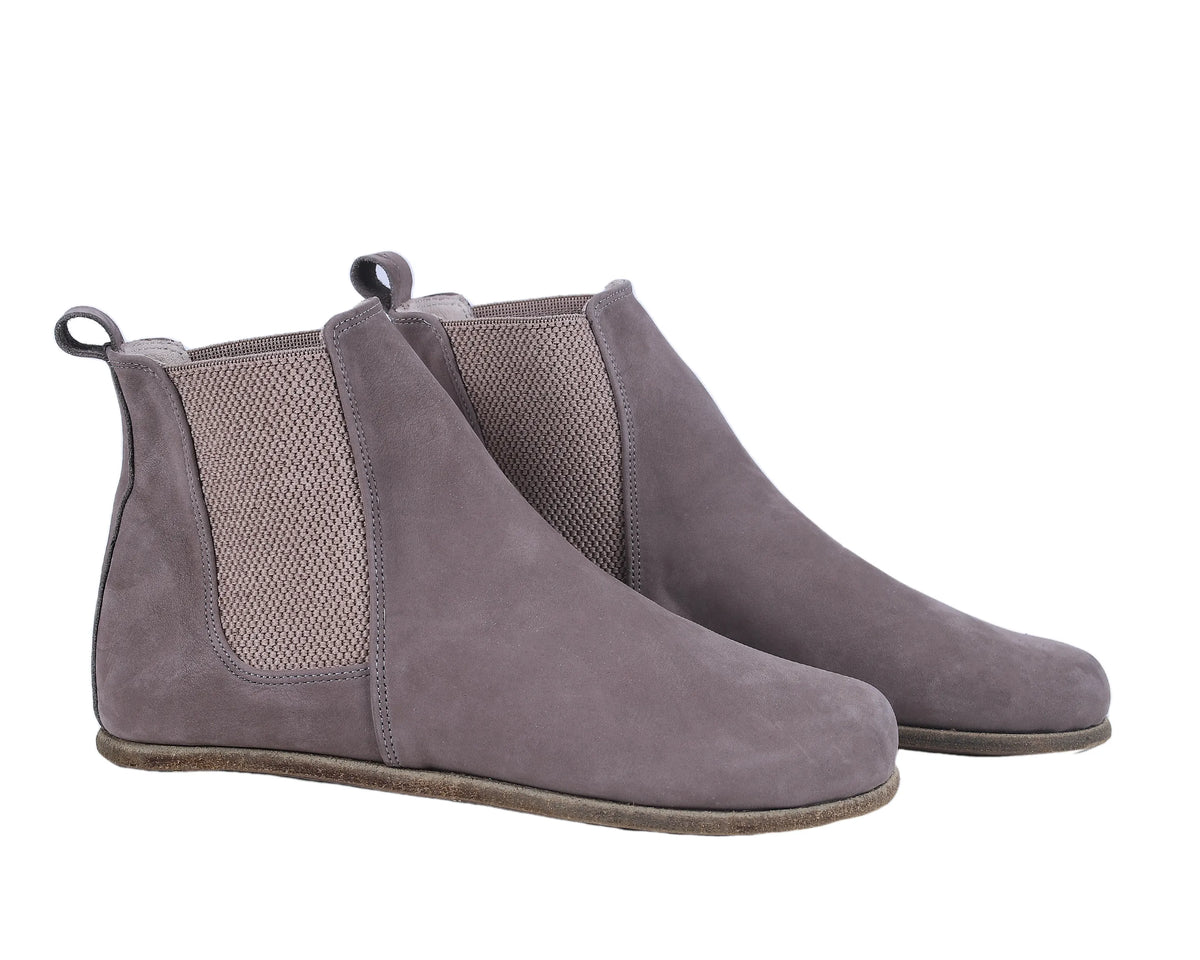 Nubuck Barefoot Chelsea Boots Shoes – Classic Sole — Leather Sole – Smoked
