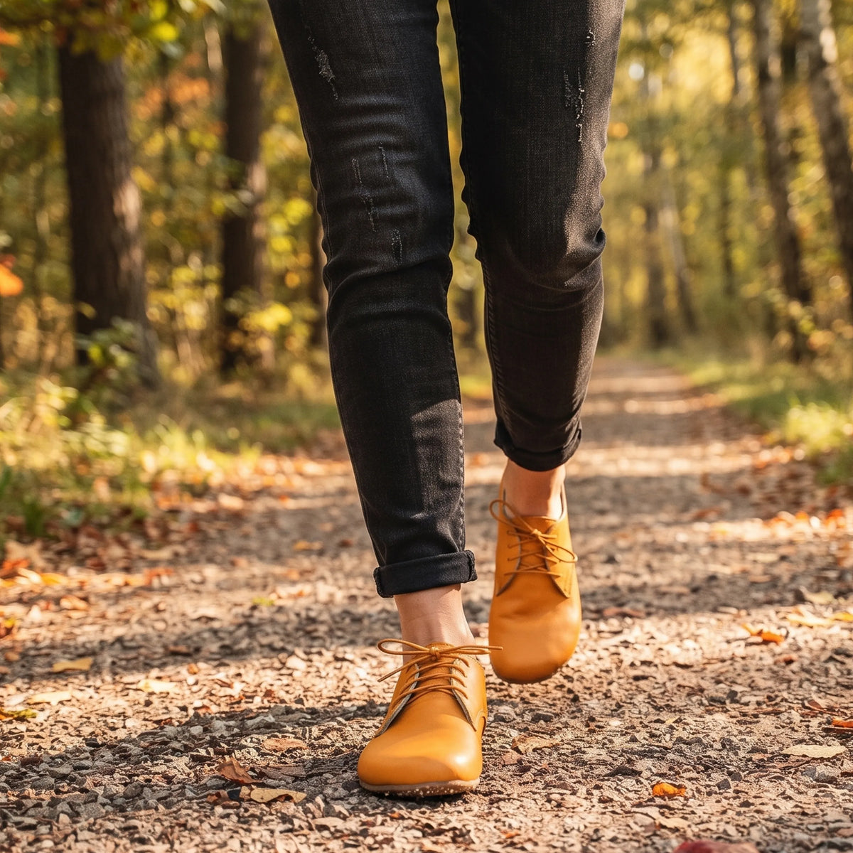 Smooth Barefoot Oxford Shoes – Rubber Sole – Mustard