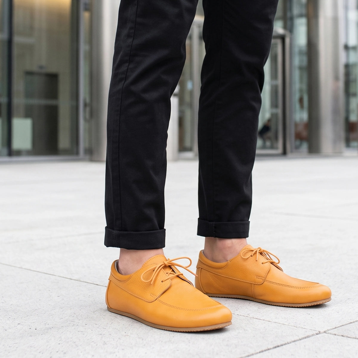 Smooth Barefoot Laces Penny Loafer Shoes – Rubber Sole – Mustard