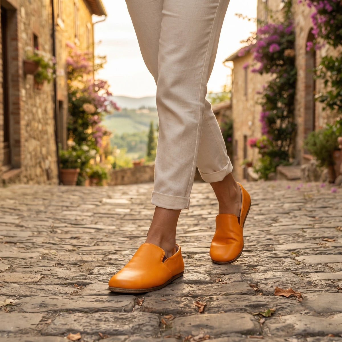 Smooth Barefoot Slip-On Shoes – Classic Sole — Leather Sole – Mustard