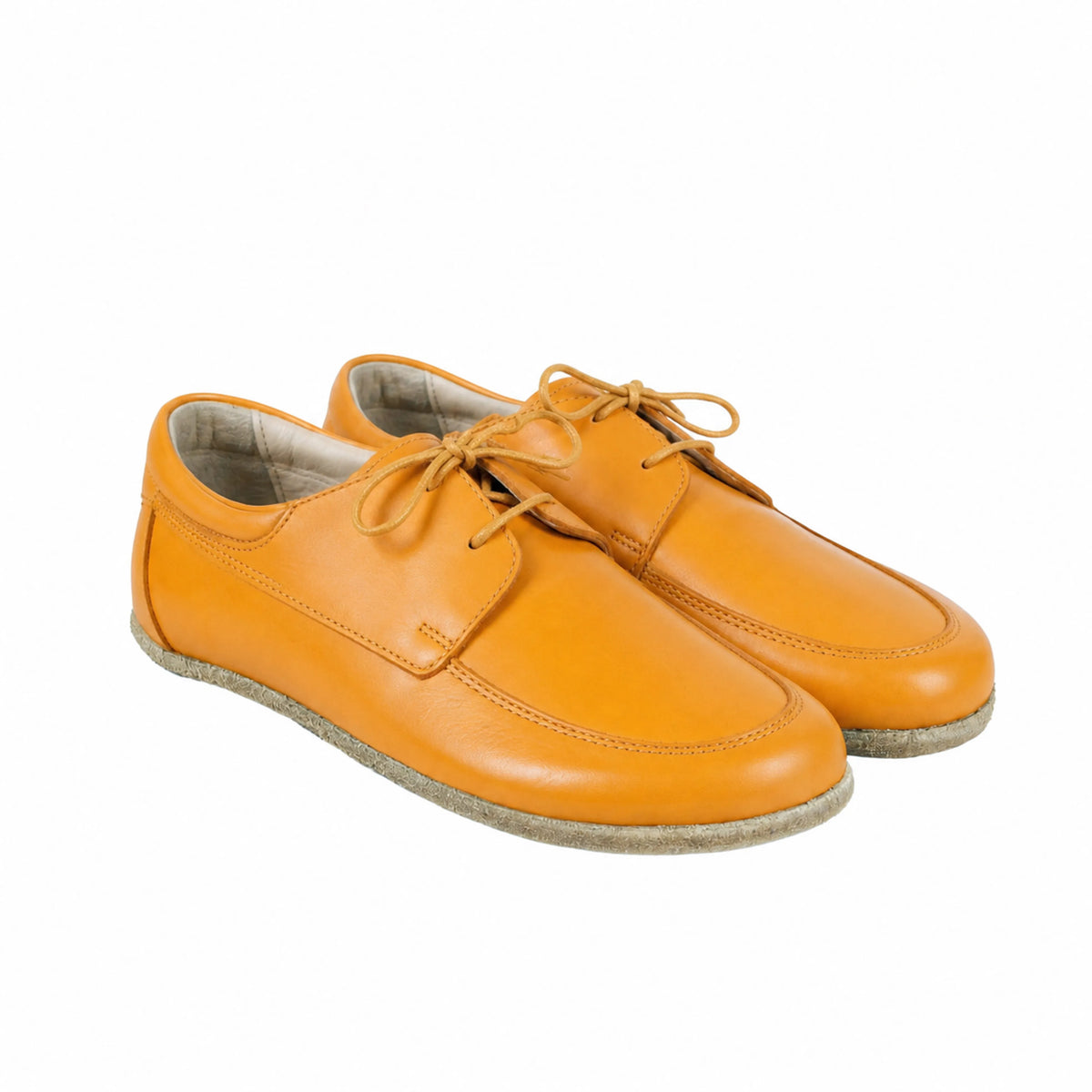 Smooth Barefoot Laces Penny Loafer Shoes – Classic Sole — Leather Sole – Mustard