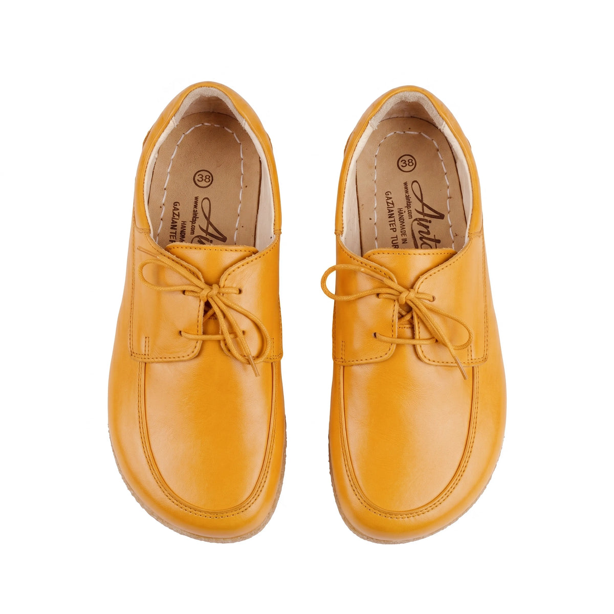 Smooth Barefoot Laces Penny Loafer Shoes – Classic Sole — Leather Sole – Mustard