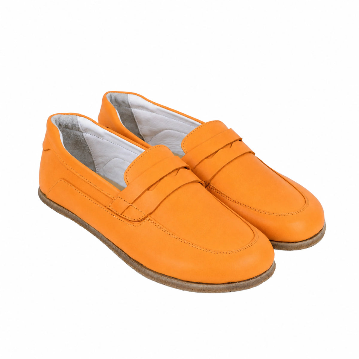 Smooth Barefoot Penny Loafer Shoes – Classic Sole — Leather Sole – Mustard