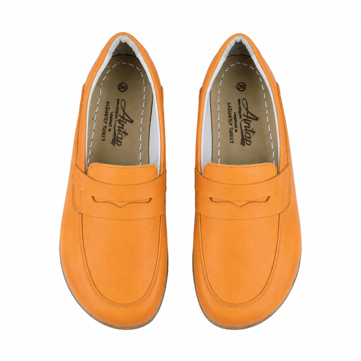 Smooth Barefoot Penny Loafer Shoes – Classic Sole — Leather Sole – Mustard