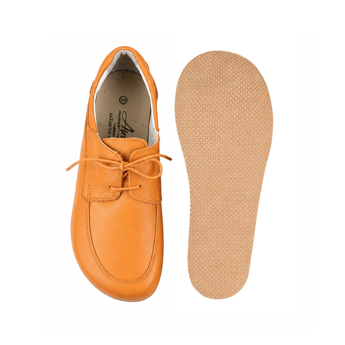 Smooth Barefoot Laces Penny Loafer Shoes – Rubber Sole – Mustard