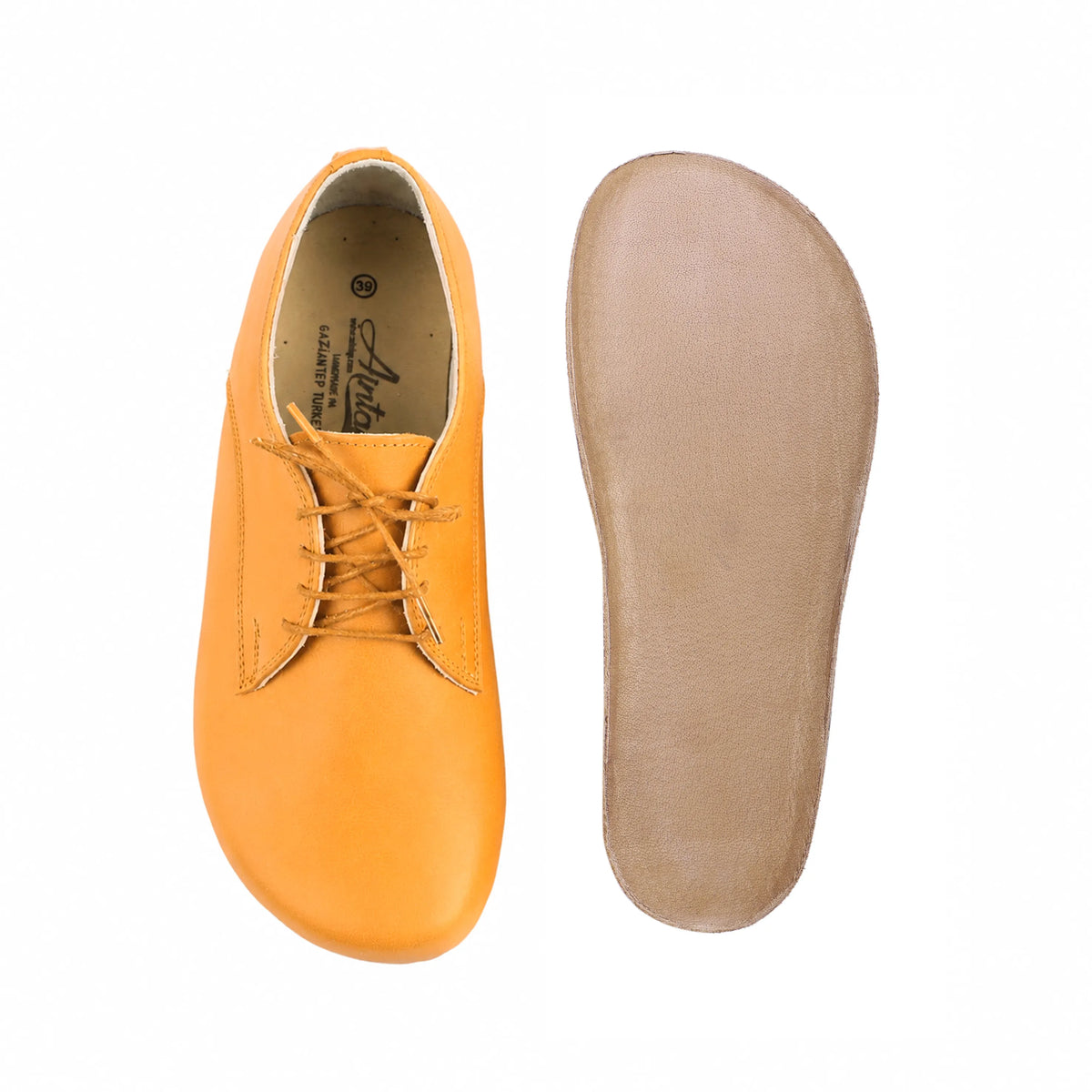 Smooth Barefoot Oxford Shoes – Classic Sole — Leather Sole – Mustard