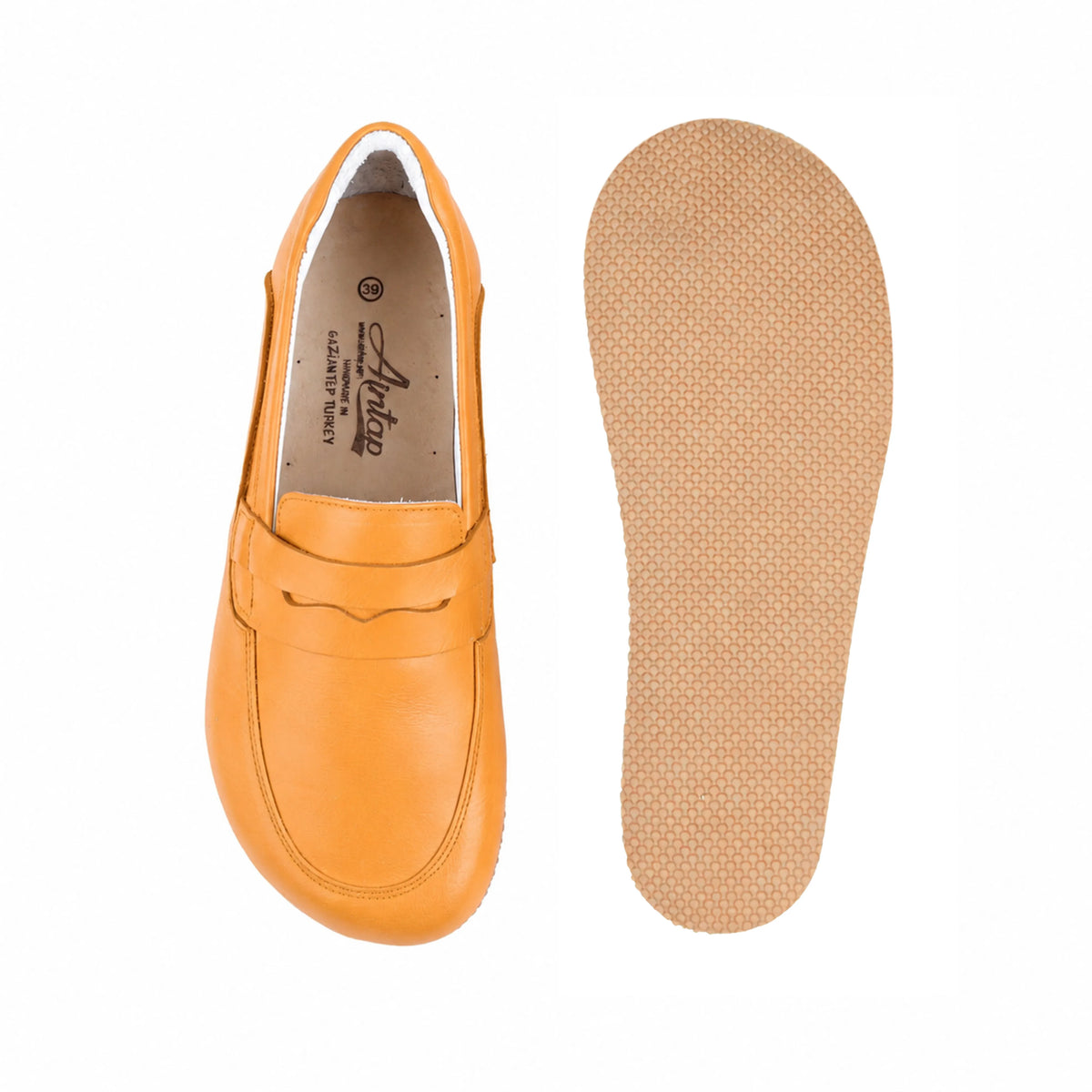 Smooth Barefoot Penny Loafer Shoes – Rubber Sole – Mustard