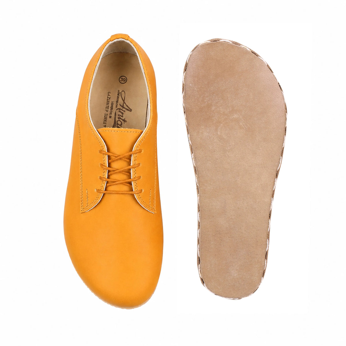 Smooth Barefoot Oxford Shoes — Leather Sole – Mustard