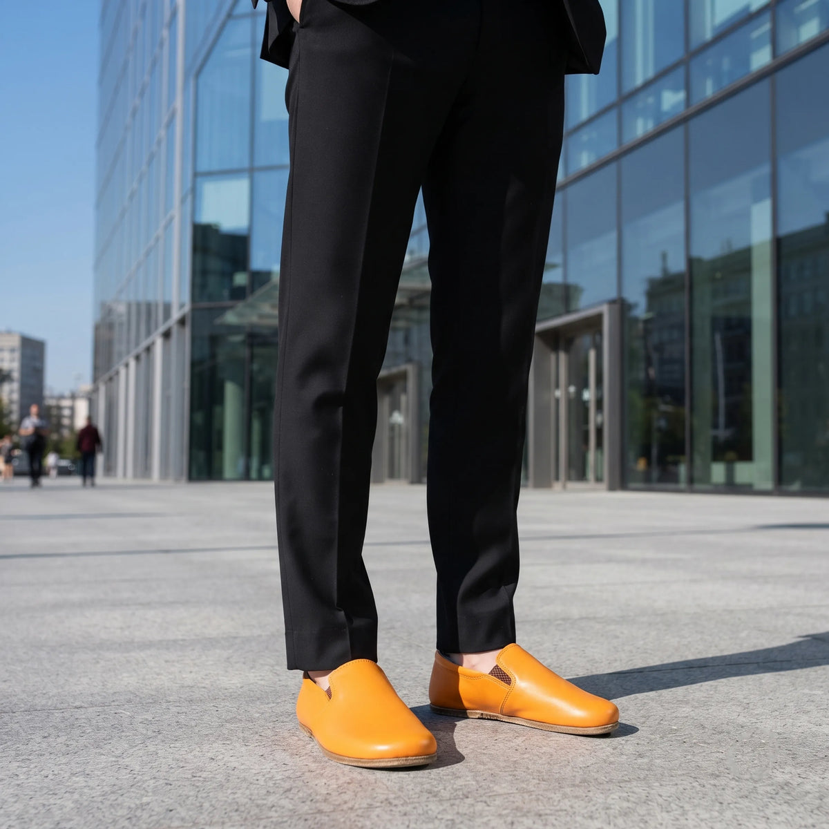 Smooth Barefoot Slip-On Shoes – Classic Sole — Leather Sole – Mustard