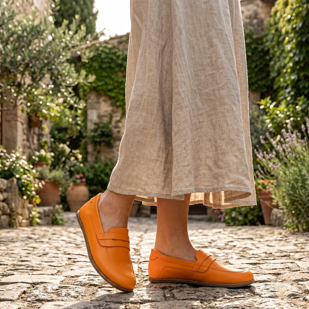 Smooth Barefoot Penny Loafer Shoes – Classic Sole — Leather Sole – Mustard