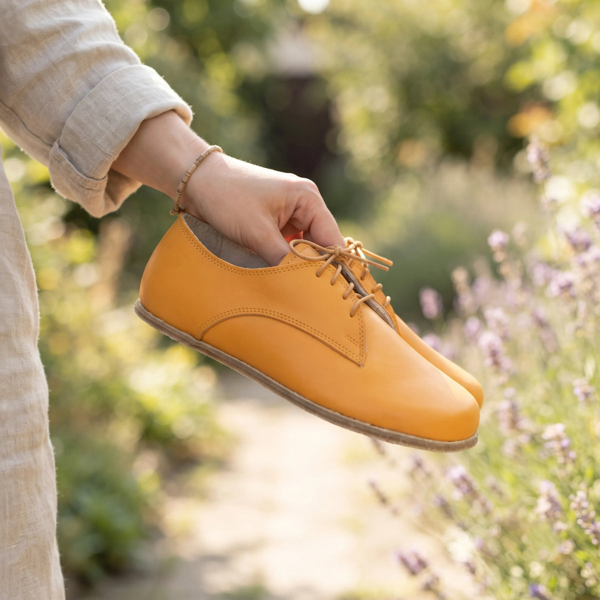 Smooth Barefoot Oxford Shoes – Classic Sole — Leather Sole – Mustard