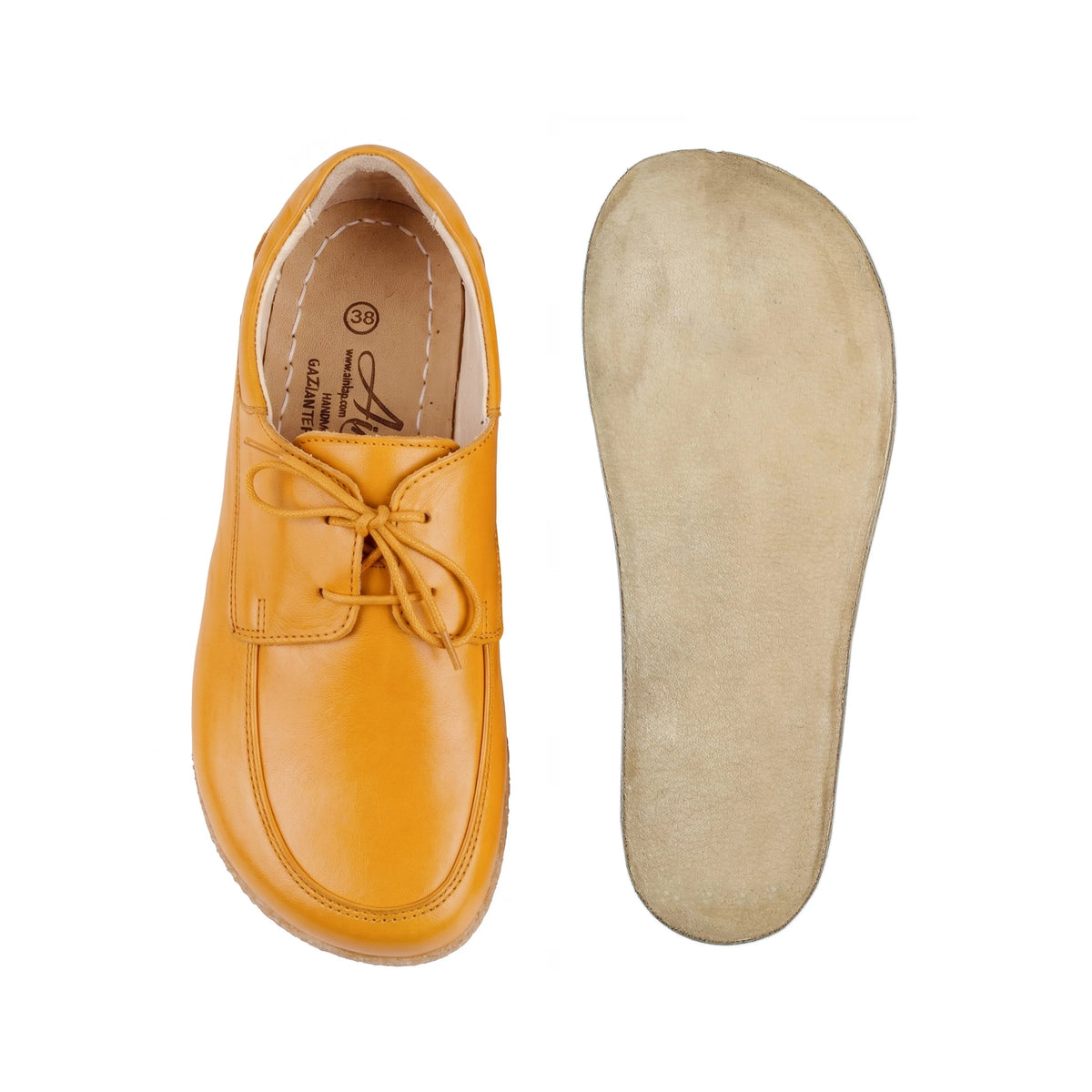 Smooth Barefoot Laces Penny Loafer Shoes – Classic Sole — Leather Sole – Mustard