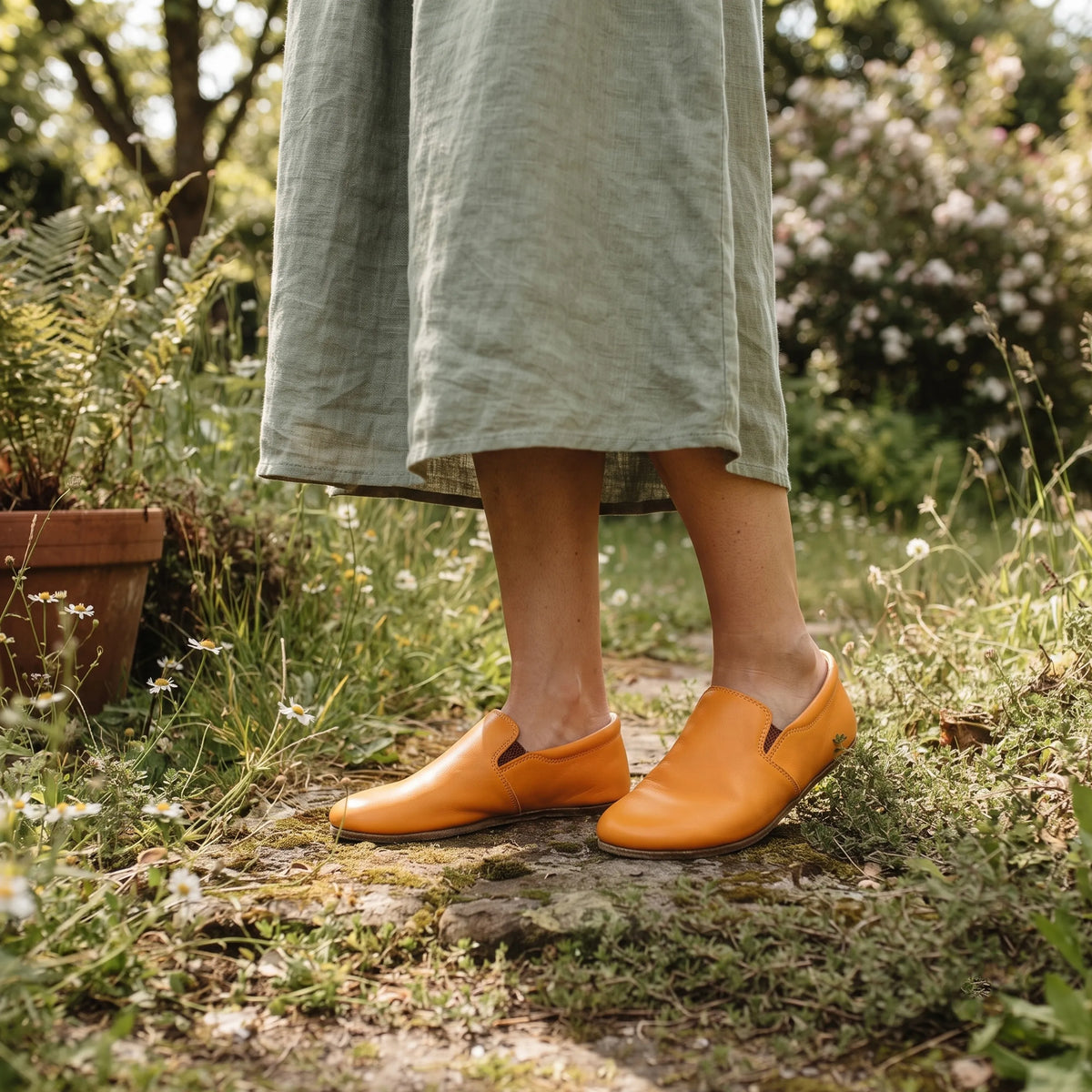 Smooth Barefoot Slip-On Shoes – Classic Sole — Leather Sole – Mustard