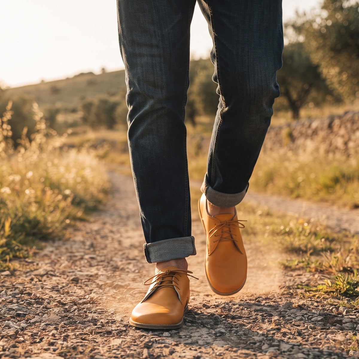 Smooth Barefoot Oxford Shoes – Classic Sole — Leather Sole – Mustard